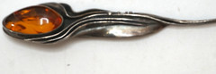 VICTORIAN BROOCH BALTIC AMBER STYLIZED CALLA LILY PIN ART NOUVEAU 3.5in AS IS