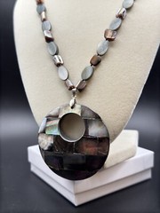 Vintage Mother Of Pearl & Abalone Coin Necklace With Large Shell Pendant