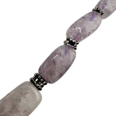 Boho Polished Amethyst Natural Stone Bali Beads Silver Tone 19″ Necklace