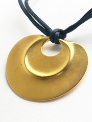Vintage Museum of Modern Art Gold-Tone Pendant on Black Satin Cord Necklace
