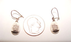 VTG Verna Sterling Silver Etched Tall Ship Pendant & 18″ Necklace Bonus Earrings