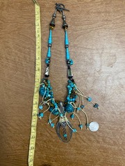 Vintage Boho Statement Silver Southwest Necklace Blue Turquoise 24″ Necklace