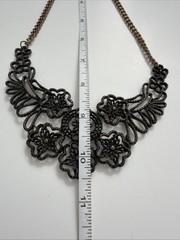 Vintage Style Bronze Filigree Floral Bib Necklace Statement Boho Cottagecore