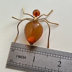 Vintage 70s Russian USSR Baltic Amber Ant Insect Bug Spider Gold Plate