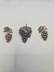 Vintage unmarked silver plate grapes pendant and earrings spoon handle back 2 in