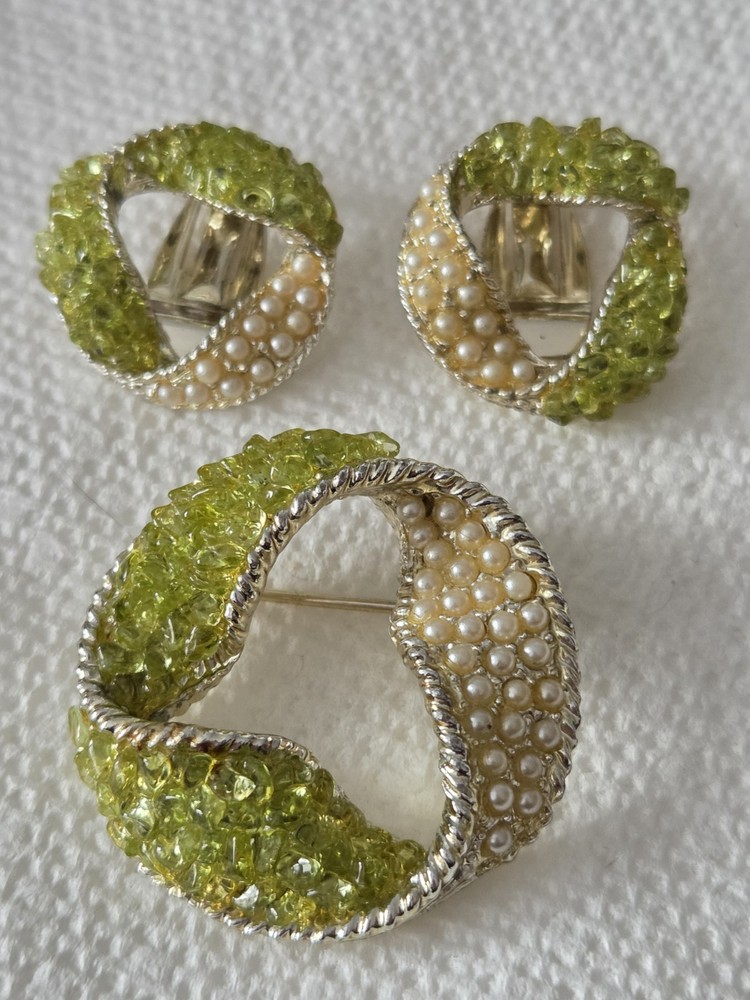 Dodds Vtg Ribbon Earrings & Brooch Pin