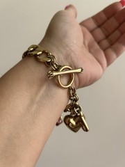 Vintage Y2K Juicy Couture Chunky Charm Bracelet Pink Crystal Heart Toggle 6.5”