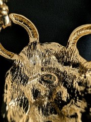 Vintage Kenneth Jay Lane KJL Triple Lion Head Door Knocker Necklace 18”