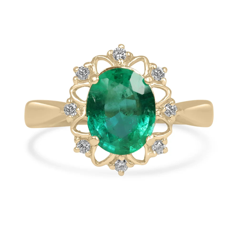 3.50 Ct Natural Emerald Art Deco Vintage Engagement Ring 14K Yellow Gold FN