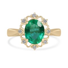 3.50 Ct Natural Emerald Art Deco Vintage Engagement Ring 14K Yellow Gold FN