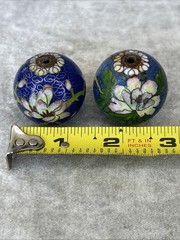 Lot Of 2 Vintage Large Chinese Cloisonne Enamel Focal Bead with Flowers 1 1/2”