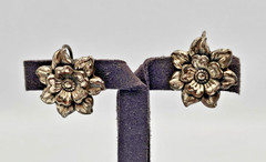 Vintage Floral Screw Back Earrings Sterling Marked 17mm 4g Pair