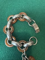 Vintage Chunky Root Beer Acrylic Metal Boho Dangle Charm Bracelet Leaves