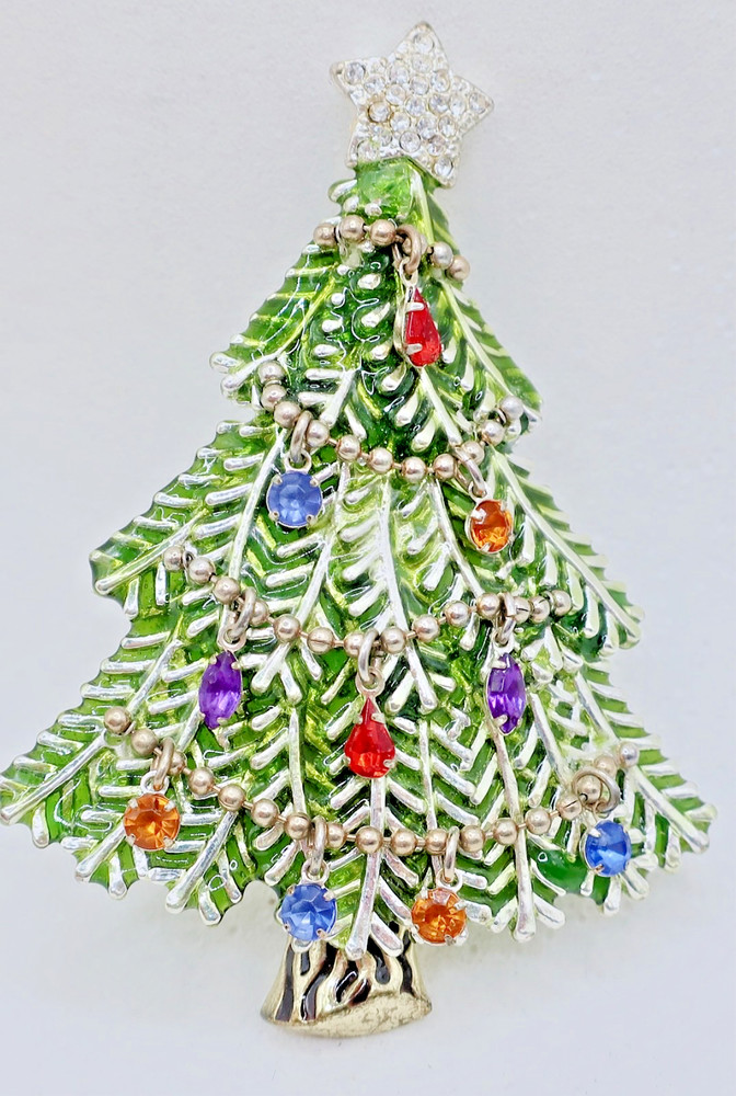 Avon Vintage 2008 Dangle Rhinestone Ornament Xmas Tree Pin Brooch 5th Annual