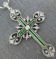 3CT Art Deco Vintage Style Cross Pendant Lab Created Diamond 14k White Gold FN