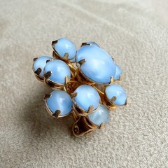 Vtg Blue Acrylic Moonglow Art Glass Cabochon Rhinestone Scatter Pin Brooch