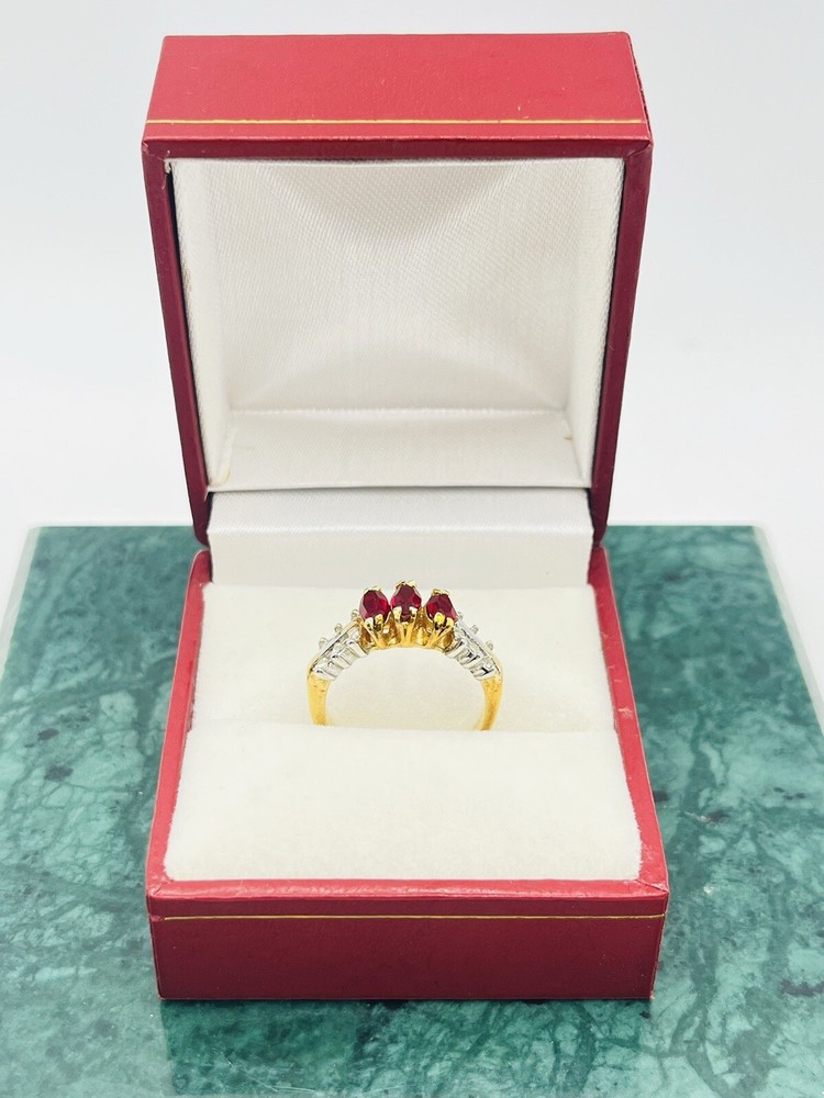 Simulated Ruby And Cubic Zirconia Ring Gold Electroplated Size 5