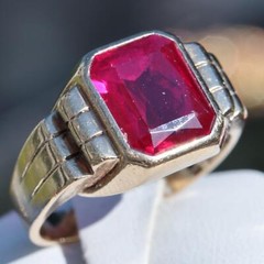 10k yellow gold ring 6.25ct lab created ruby solitaire sz: 11.75 vintage 7.3g N2