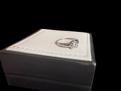 Signed Art Deco 18K White Gold .25ct Round Diamond Engagement Ring Size: 6
