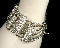 Vintage MARLYN SCHIFF 7″ Silver Tone Art Deco Style Paneled Rhinestone Bracelet