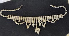 Vintage Clear Rhinestone Bib Statement Necklace Teardrop Dangle Wedding Prom