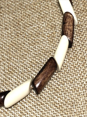 Vintage Brow white bone horn long bead necklace 19” long