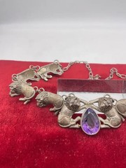Vintage Carol Felley 1990 Sterling Amethyst Lion Pendant Necklace