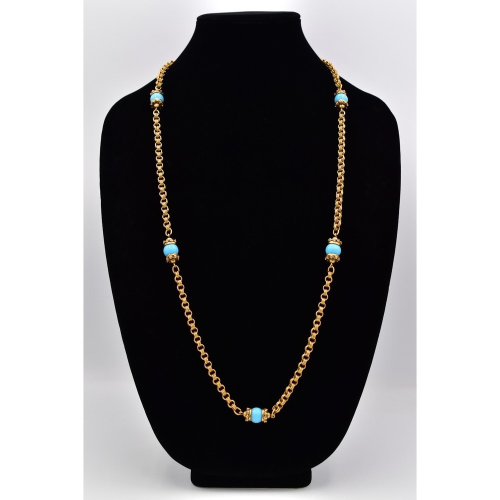 Accessocraft NYC Vintage Station Chain Necklace Turquoise Beaded Signed BinBE