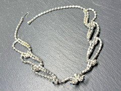 VINTAGE 16.5″ BLUE & CLEAR RHINESTONE NECKLACE + SCREW BACK EARRINGS N747