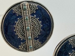 Vintage Signed Berebi Blue Enamel Button Post Earrings Blue Jean Boho Celestial