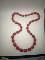 VINTAGE Long Red Bead Necklace, Acrylic, 1960s-70s