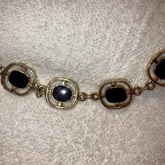 Vintage 80s 32in Heavy Gold Tone Square Link Necklace Black Enamel Toggle Clasp