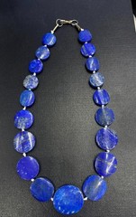 Rare Antique Large Flat Coin Lapis Lazuli Necklace 100% Real Natural