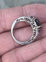Lovely Chuck Clemency STS Sterling 925 Amethyst & Black Stone Ring Size 5.25