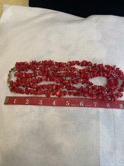 Vintage Red Natural Coral Chip Necklace 3 Three Strands 18 In Gold Tone Estate
