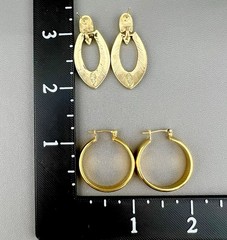 Vintage Napier Earrings Lot 2 Hoop Door Knocker Gold Tone Black Enamel Pierced