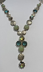 VTG Lonna & Lilly Statement Beaded Glass Necklace Gold Green Blue Y Drop Beauty