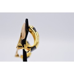 Vintage Clip Earrings Hoops Black Cream Off White Enamel Chunky 1980s BinAG