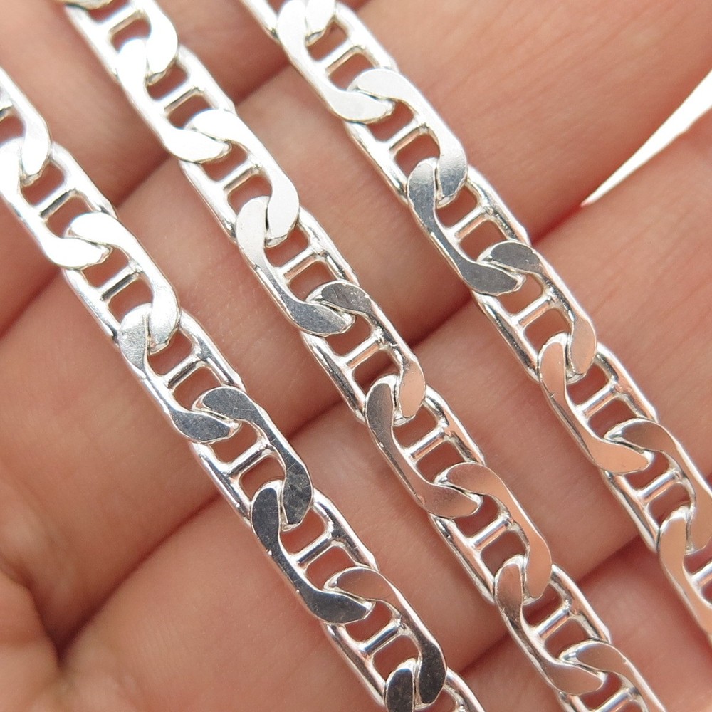 925 Sterling Silver Vintage Italy Anchor Mariner Chain Necklace 18″