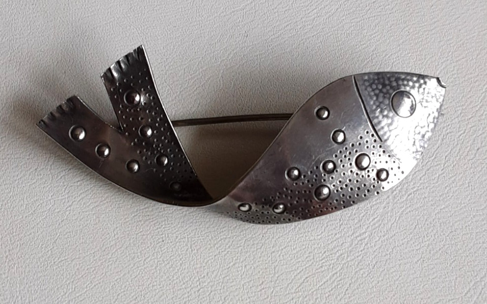 Modernist ~ Anna Halisi ~ Sterling Silver Fish Brooch ~ Georg Jensen Era ~ MCM
