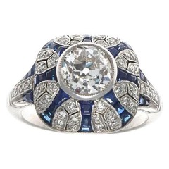 Art Deco Style Round Cut Lab Created Diamond 14K White Gold FN Engagement Ring