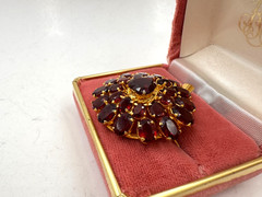 VICTORAN GENUINE RED ALMANDINE GARNET BROOCH PENDANT LRG MULTI TIERED HEART STN