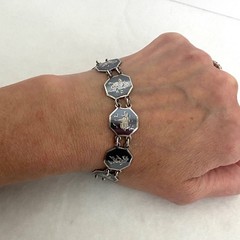 VTG Siam Sterling Silver 925 Niello Black Enamel Panel Bracelet 6.75″