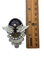 Vintage Handmade Unique Guardian Angel Sparkly Enamel Rhinestone Brooch Pin