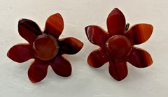 Vtg 60s Lucite/Plastic Brown Flower Striped Brooch/Pin 3″ & Earrings (SEE BELOW)