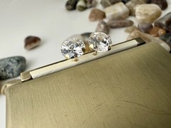 Vintage 14K Yellow Gold 8.09mm Round Brilliant Solitaire Stud Earrings 1.69g CE