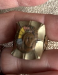 Vintage Mexican Biker Indian Chief Enamel Brass Tone Ring Size 8.75 To 9