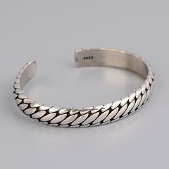 Mens Vintage Open Bangle 925 Sterling Silver Handmade Twisted Cuff Bracelet US