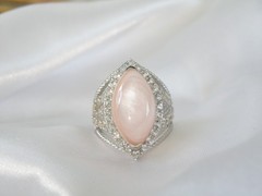 Large Sterling Silver 925 Pink MOP White Topaz Statement Ring Size 7