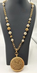 Signed Miriam Haskell Locket Necklace Faux Baroque Pearls Gold Tone VTG